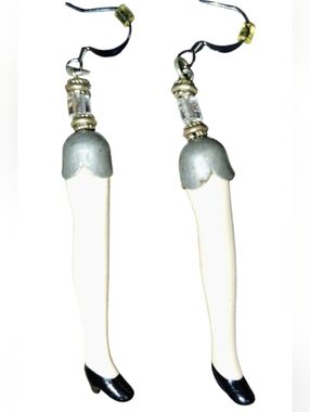 Vintage Handmade Porcelain Doll Leg Earrings 1920's Crystal